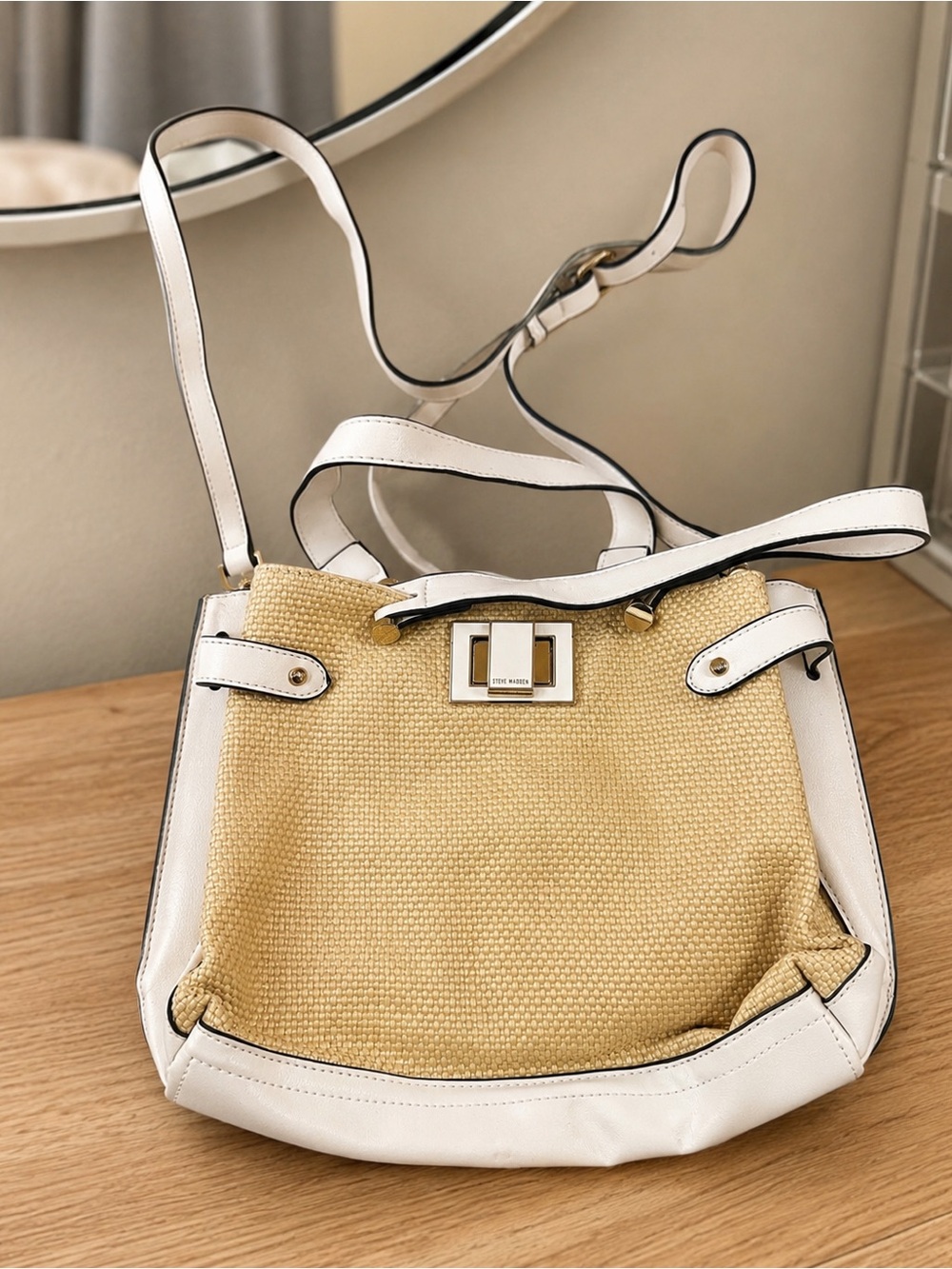 Steve Madden Cream & Beige Woven Shoulder Bag